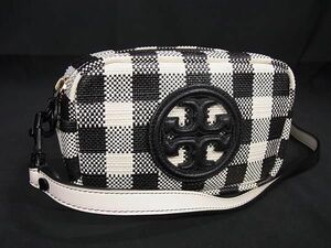 1円 ■極美品■ TORY BURCH トリーバーチ ペリーボンベ PVC×レザー クロスボディ ショルダーバッグ ブラック系×アイボリー系 AY3554