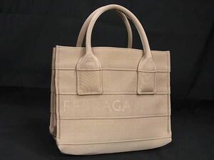 1円 ■美品■ Salvatore Ferragamo フェラガモ GG-214988 ロゴ キャンバス ハンドバッグ ミニトート レディース ベージュ系 AY3643