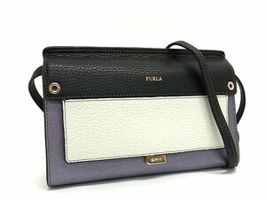 1 иен # превосходный товар # FURLA Furla Like Mini кожа складывающийся пополам длинный кошелек плечо бумажник Mini сумка лиловый серия × оттенок черного AY3586