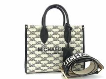 1円 MICHAEL KORS マイケルコース MK柄 キャンバス 2WAY クロスボディ ショルダーバッグ ハンドバッグ アイボリー系×ブラック系 AY3627_画像1