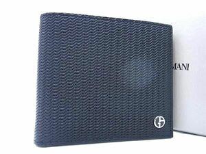■新品■未使用■ GIORGIO ARMANI ジョルジオアルマーニ レザー 二つ折り 財布 ウォレット 札入れ カード入れ メンズ ブラック系 AV8762