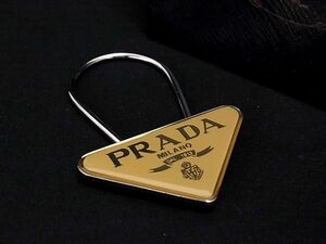 # as good as new # PRADA Prada M285 triangle plate key holder key ring charm men's lady's khaki series × silver group AV9013