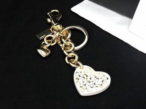 # новый товар # не использовался # COACH Coach signature Heart брелок для ключа кольцо для ключей очарование женский оттенок золота × слоновая кость серия BJ1979