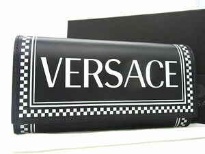 ■新品■未使用■ VERSACE ヴェルサーチ 90sロゴ レザー 二つ折り 長財布 ウォレット メンズ レディース ブラック系 FA7892