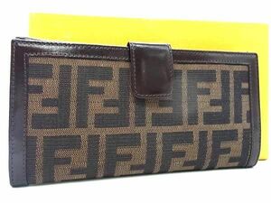 ■新品同様■ FENDI フェンディ ズッカ柄 ナイロンキャンバス×レザー 二つ折り 長財布 ウォレット ブラウン系 FA7151