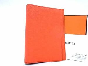 ■極美品■ HERMES エルメス アジェンダGM シェーブル シルバー金具 手帳カバー アドレス帳 スケジュール帳 X刻印 オレンジ系 BJ3023