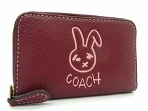 ■新品同様■ COACH コーチ CF941 ルーナー レザー コインケース コインパース 小銭入れ ボルドー系 AZ1921_画像1