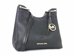 1円 ■極美品■ MICHAEL KORS マイケルコース レザー クロスボディ ショルダーバッグ 斜め掛け レディース ブラック系 AY3456