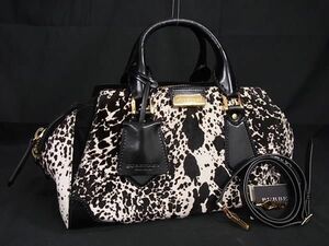1 иен # превосходный товар # BURBERRY Burberry - lako× кожа Leopard леопардовая расцветка 2WAY ручная сумочка плечо оттенок белого × оттенок черного AY4908
