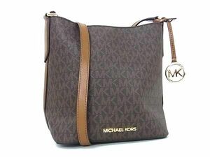 1 иен # превосходный товар # MICHAEL KORS Michael Kors MK рисунок PVC× кожа сумка на плечо Cross корпус наклонный .. портфель оттенок коричневого AY3444