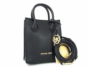 1 иен # новый товар # не использовался # MICHAEL KORS Michael Kors кожа 2WAY ручная сумочка большая сумка плечо Cross корпус оттенок черного AY3455