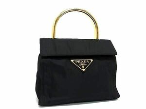 1円 PRADA プラダ テスートナイロン メタルハンドル ワンハンドル ハンドバッグ レディース ブラック系 BK1794