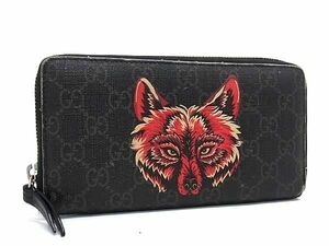 1 иен GUCCI Gucci 451273 Wolf GG рисунок PVC раунд застежка-молния длинный кошелек бумажник кошелек для мелочи .. inserting мужской женский оттенок черного AY4548