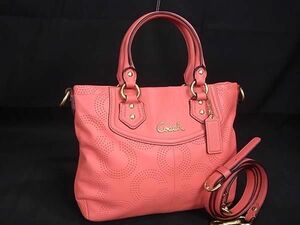 1 jpy # beautiful goods # COACH Coach F23243 OP art leather punching 2WAY handbag shoulder lady's pink series AW8882
