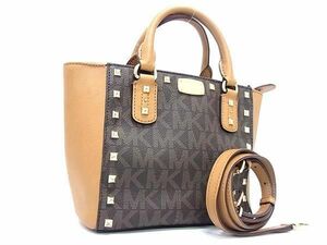 1 jpy # ultimate beautiful goods # MICHAEL KORS Michael Kors MK pattern PVC× leather 2WAY shoulder tote bag handbag Cross body brown group AY3435