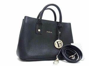 1 jpy # as good as new # FURLA Furla Linda leather 2WAY Cross body shoulder handbag tote bag lady's black group AY3436