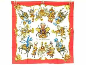 1円 ■美品■ HERMES エルメス LES FETES DU ROI SOLEIL【太陽王の祝典】カレ90 シルク100% スカーフ ストール ボルドー系 AW8963