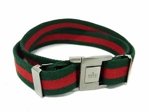 1 jpy # ultimate beautiful goods # GUCCI Gucci Sherry line silver metal fittings belt lady's men's green group × red group AY0704
