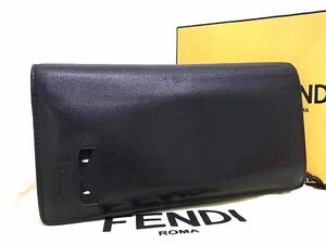 1 иен FENDI Fendi сумка bagz Monstar bagz I кожа складывающийся пополам длинный кошелек бумажник мужской женский оттенок черного AY4404