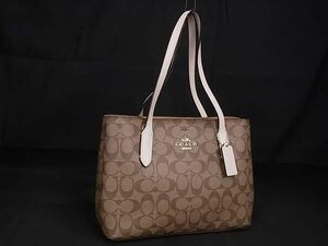 1 jpy # ultimate beautiful goods # COACH Coach 73293 signature PVC× leather handbag tote bag shoulder shoulder .. brown group × ivory series BI1883