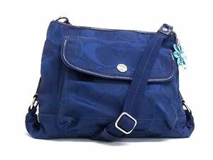 1 jpy # beautiful goods # COACH Coach F16550 signature canvas Cross body shoulder bag lady's blue group BJ2759