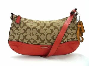 1 jpy # ultimate beautiful goods # COACH Coach F24028 signature canvas × leather Cross body shoulder bag shoulder .. brown group AY1920