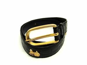 1 jpy # beautiful goods # CELINE Celine Vintage horse car metal fittings crocodile type pushed . leather Gold metal fittings belt declared size 65 black group AY4008