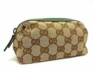 1 иен # прекрасный товар # GUCCI Gucci 29596 205027 GG рисунок GG парусина × кожа сумка косметичка мульти- кейс оттенок коричневого × оттенок зеленого AY4484