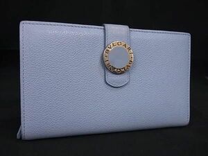 1円 ■美品■ BVLGARI ブルガリブルガリ レザー 二つ折り 長財布 ウォレット 札入れ カード入れ レディース ライトブルー系 AY3984