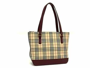 1 иен # прекрасный товар # BURBERRY Burberry noba проверка парусина × кожа сумка на плечо большая сумка ручная сумочка плечо .. оттенок бежевого FA8181