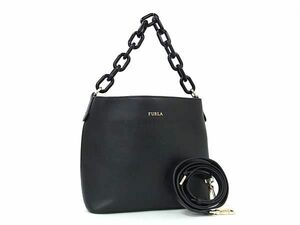 1 jpy # beautiful goods # FURLA Furla pe knee leather 2WAY Cross body shoulder bag handbag diagonal .. shoulder .. black group AY3490