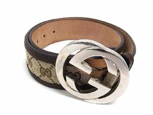 1 jpy # beautiful goods # GUCCI Gucci 114876 Inter locking G GG pattern GG canvas × leather belt beige group × brown group AY3605