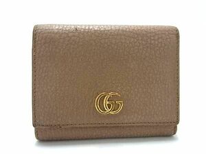 1円 GUCCI グッチ 474746・534563 GGマーモント レザー 三つ折り 財布 ウォレット 札入れ 小銭入れ レディース ブラウン系 FC4987