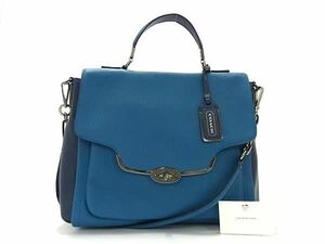 1 jpy # beautiful goods # COACH Coach 25167 leather 2WAY one steering wheel handbag shoulder shoulder .. bag lady's men's blue group AW8818