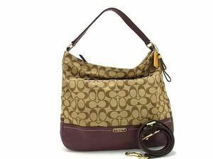 1 jpy # ultimate beautiful goods # COACH Coach F23279 signature canvas × leather 2WAY handbag shoulder brown group × bordeaux series AY1915