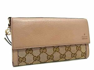 1円 ■美品■ GUCCI グッチ 323396 4276 インターロッキングG GG柄 GGキャンバス 二つ折り 長財布 ウォレット ピンクベージュ系 AY4478