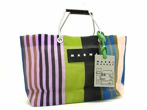 1 иен # превосходный товар # MARNI Marni цветок Cafe рынок нейлон × кожа полоса большая сумка ручная сумочка многоцветный AY3411