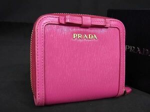 1円 ■美品■ PRADA プラダ レザー 二つ折り 財布 ウォレット 小銭入れ 札入れ レディース ピンク系 FC5021