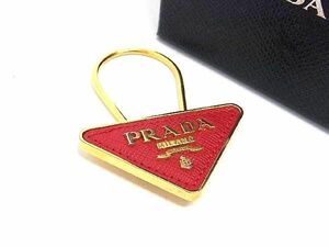 1 jpy # beautiful goods # PRADA Prada safia-no leather key ring key holder bag charm men's lady's red group × gold group AZ3733