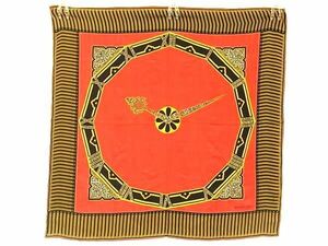 1 jpy # ultimate beautiful goods # Cartier Cartier silk 100% clock pattern large size scarf shawl stole lady's red group × multicolor AZ3476