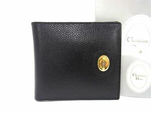 1 jpy # new goods # unused # ChristianDior Christian Dior Vintage leather folding twice purse wallet change purse . black group AY4537