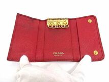 1円 PRADA プラダ 1PG222 サフィアーノレザー 6連 キーケース 鍵入れ レディース レッド系 AY4214_画像3