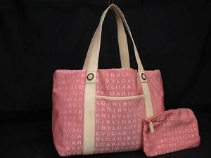 1 иен BVLGARI BVLGARY Logo любитель парусина × кожа сумка имеется большая сумка ручная сумочка плечо розовый серия × слоновая кость серия BK1796