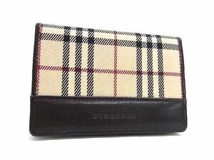 1円 ■美品■ BURBERRY バーバリー ノバチェック レザー×キャンバス カードケース パスケース 名刺入れ カード入れ ブラウン系 AY3915