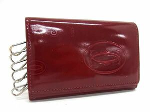 1円 ■美品■ Cartier カルティエ ハッピーバースデー パテントレザー 6連 キーケース 鍵入れ レディース ボルドー系 AY4733