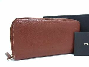 1 иен # прекрасный товар # BVLGARI BVLGARY кожа раунд застежка-молния длинный кошелек бумажник . inserting кошелек для мелочи . карта inserting оттенок коричневого FC5008