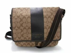 1 jpy # beautiful goods # COACH Coach F70590 signature PVC× leather Cross body one shoulder bag diagonal .. brown group AW8835