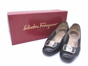 Salvatore Ferragamo フェラガモ ヴァラ レザー パンプス 表記サイズ5(約22.5cm) ヒール 靴 レディース ブラック系 DD2327