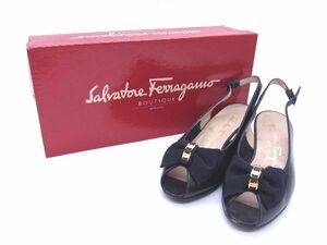 Salvatore Ferragamo フェラガモ ヴァラ レザー リボン オープントゥ バックストラップパンプス サイズ5 (約22.5cm) 靴 シューズ DD2841