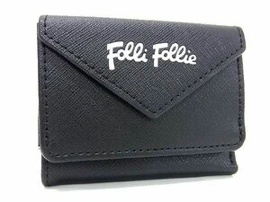 ■極美品■ Folli Follie フォリフォリ レザー 三つ折り 財布 ウォレット 小銭入れ 札入れ レディース ブラック系 DD3140